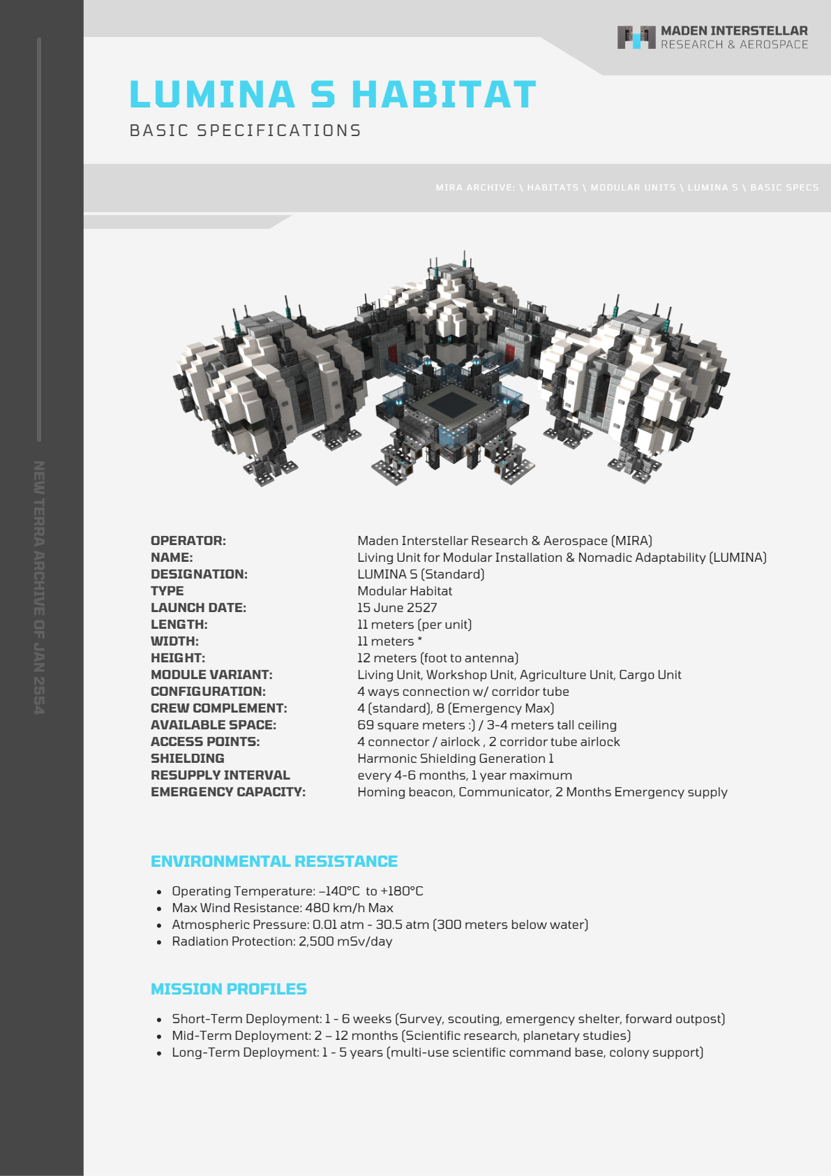 LUMINA S Habitat Specs