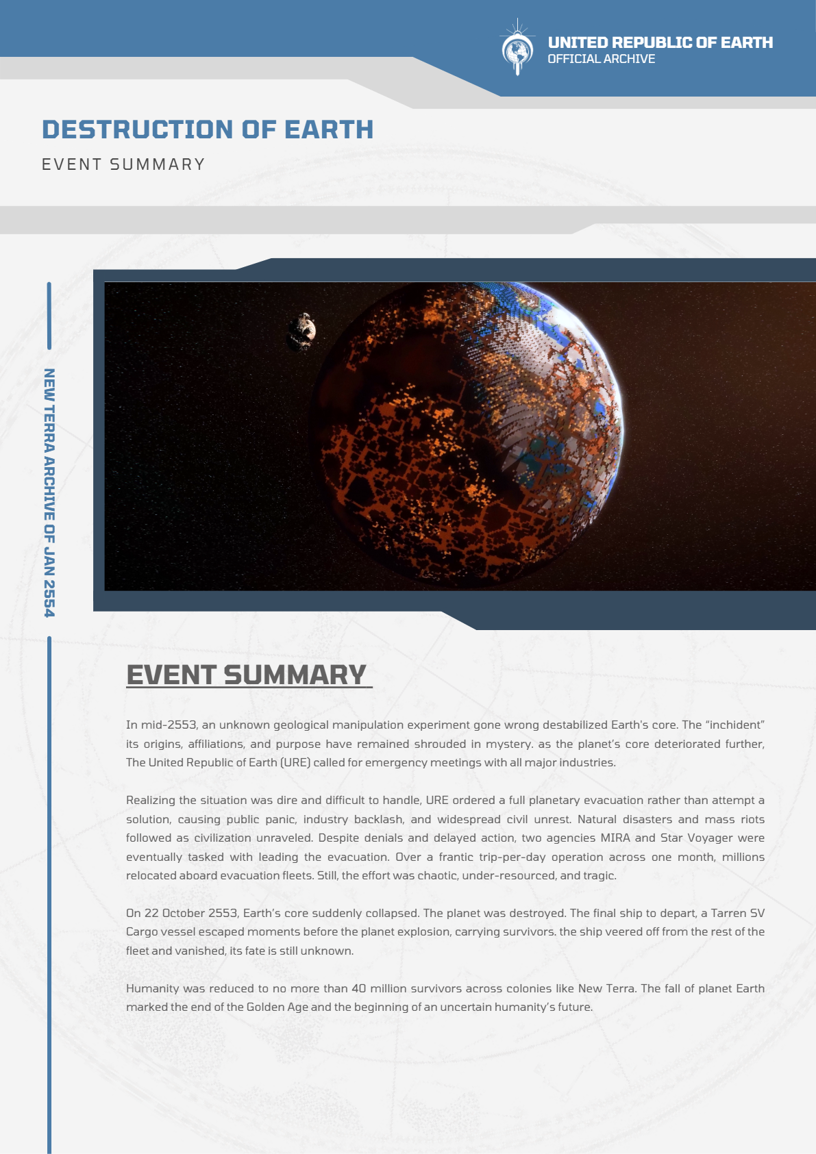 Report - Destruction of Earth