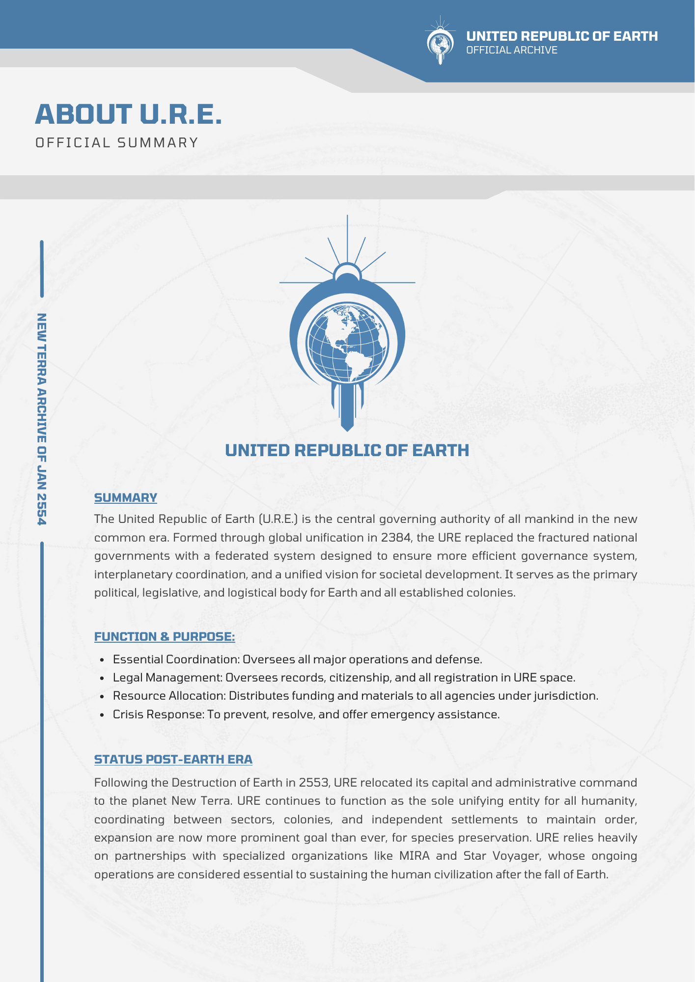 About - United Republic of Earth (U.R.E.)