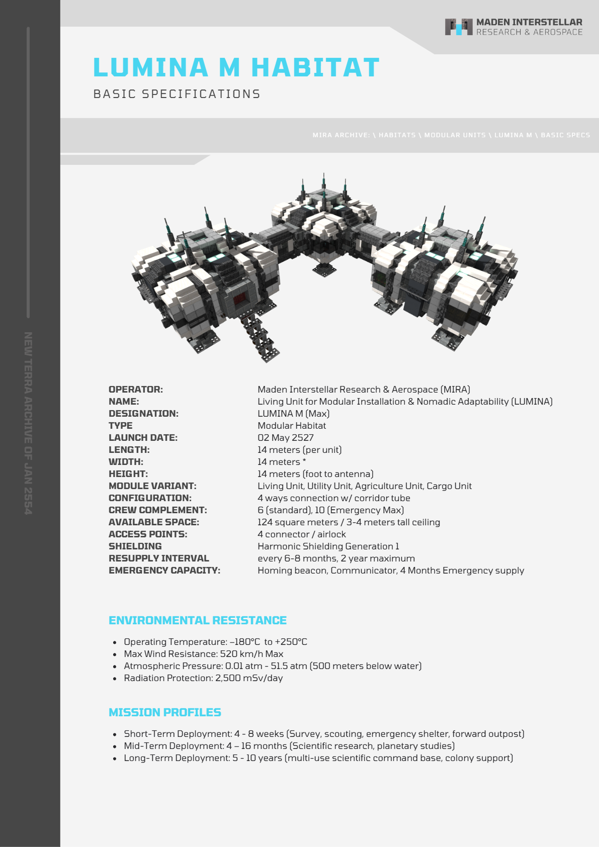 LUMINA M Habitat Specs